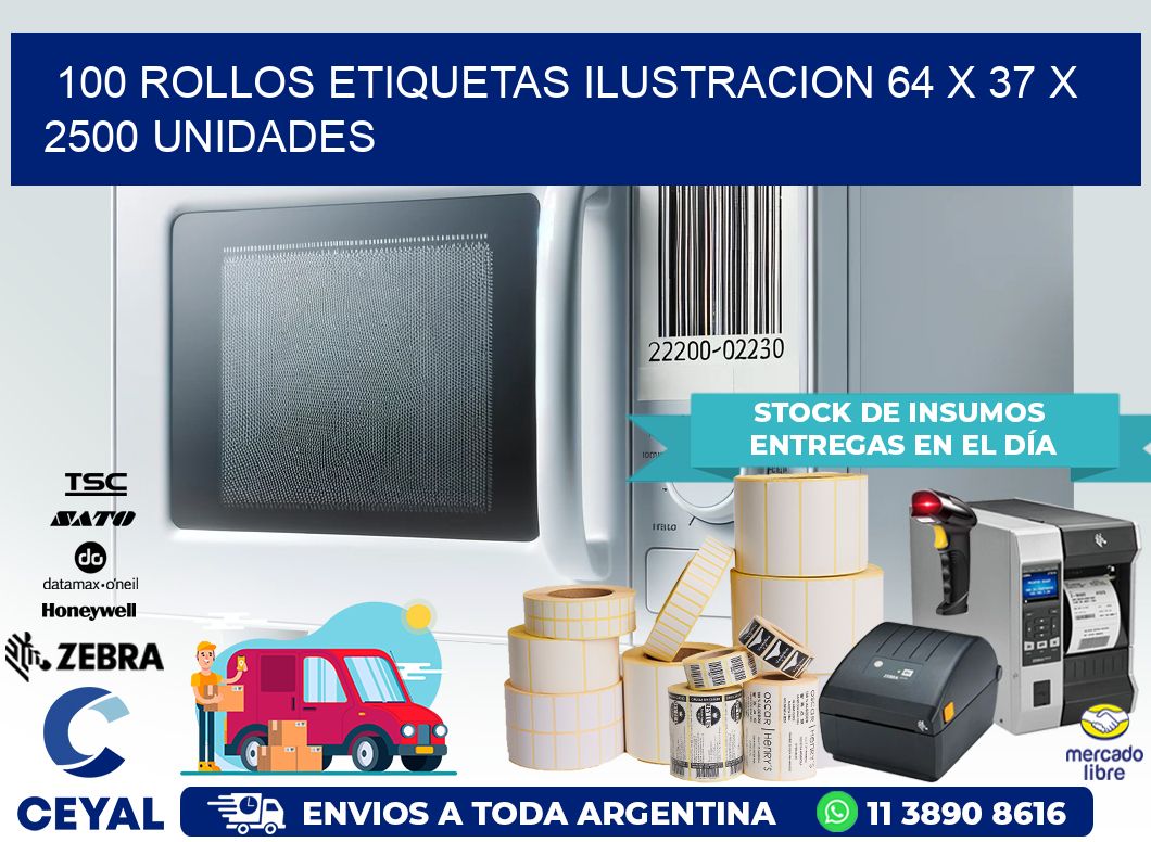 100 ROLLOS ETIQUETAS ILUSTRACION 64 x 37 X 2500 UNIDADES