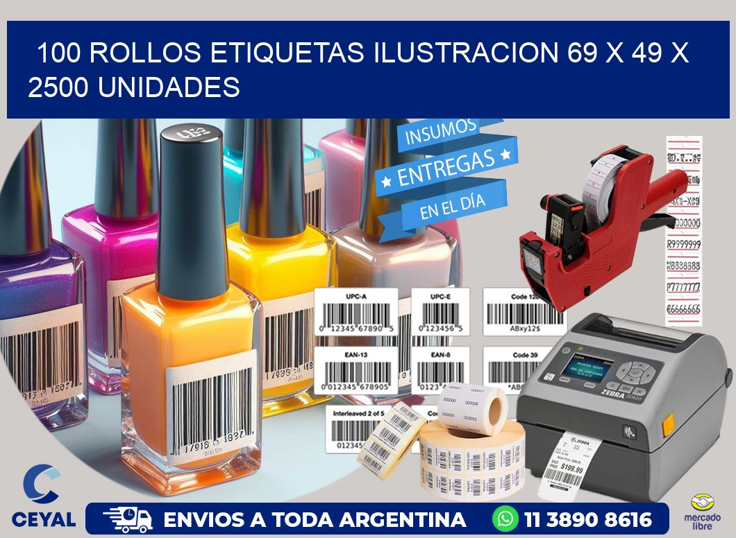 100 ROLLOS ETIQUETAS ILUSTRACION 69 x 49 X 2500 UNIDADES