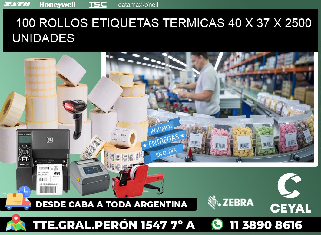 100 ROLLOS ETIQUETAS TERMICAS 40 x 37 X 2500 UNIDADES