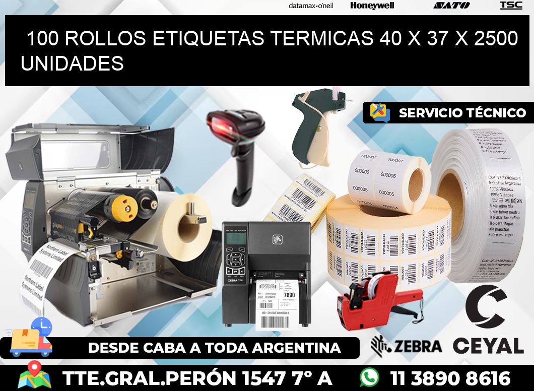 100 ROLLOS ETIQUETAS TERMICAS 40 x 37 X 2500 UNIDADES