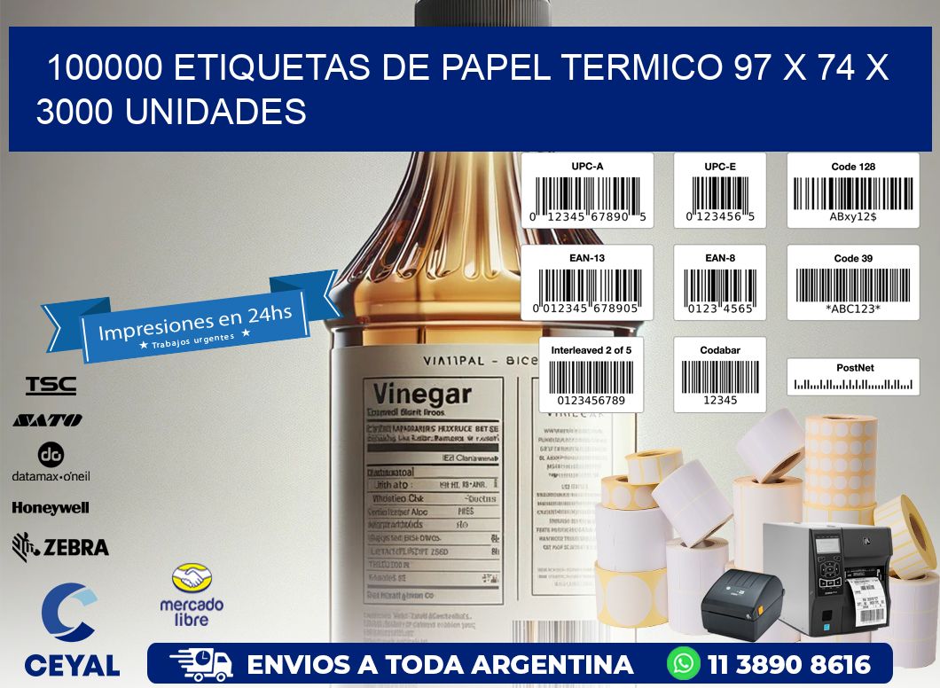100000 ETIQUETAS DE PAPEL TERMICO 97 x 74 X 3000 UNIDADES