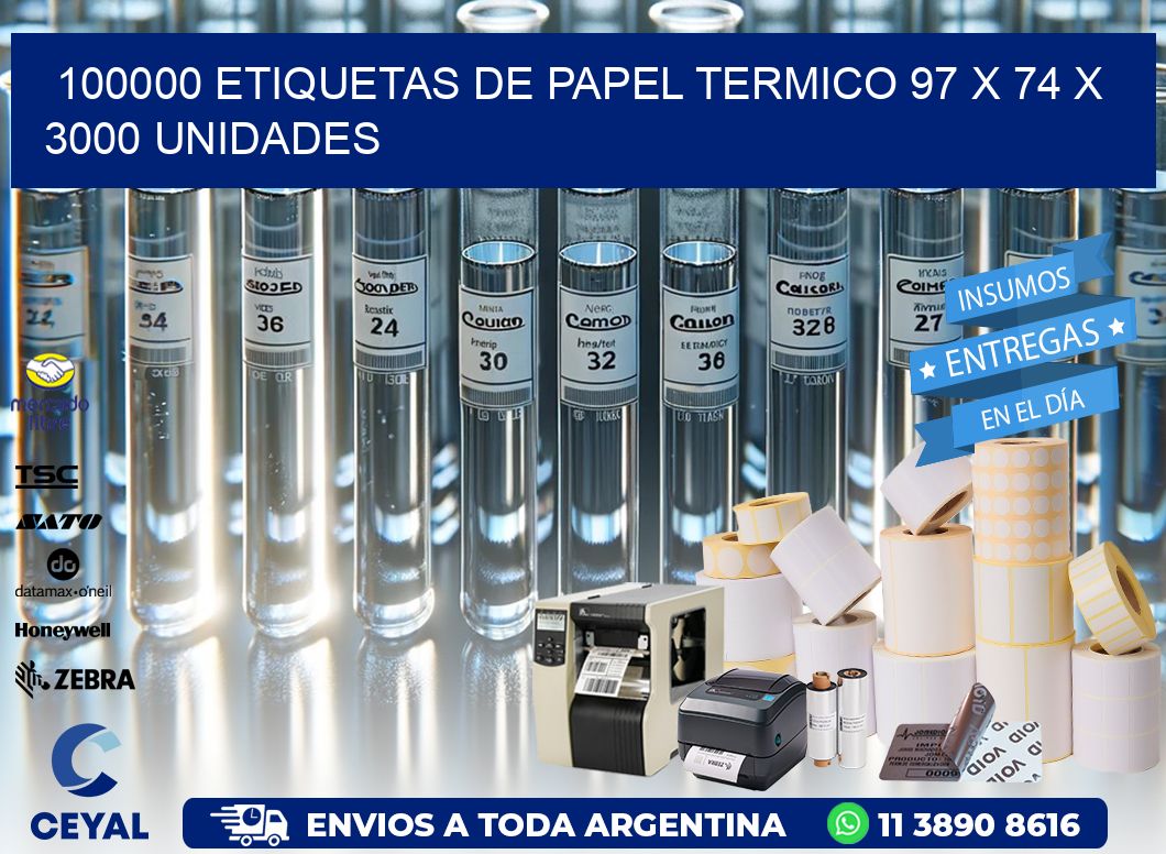 100000 ETIQUETAS DE PAPEL TERMICO 97 x 74 X 3000 UNIDADES