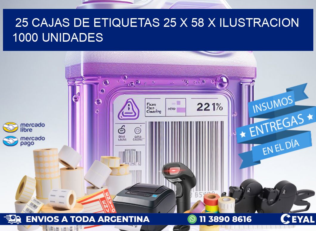 25 CAJAS DE ETIQUETAS 25 x 58 X ILUSTRACION 1000 UNIDADES