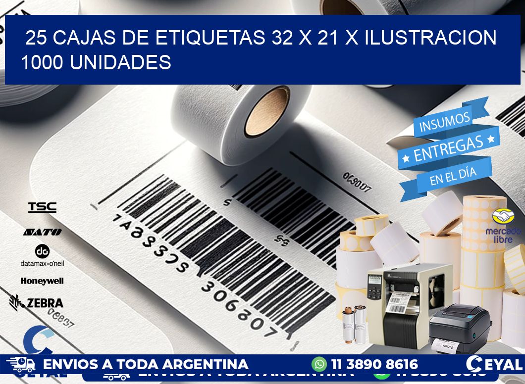 25 CAJAS DE ETIQUETAS 32 x 21 X ILUSTRACION 1000 UNIDADES