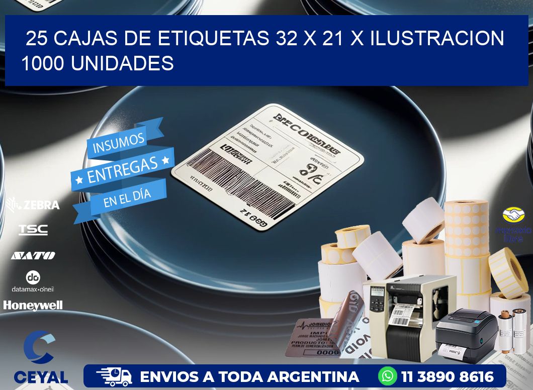 25 CAJAS DE ETIQUETAS 32 x 21 X ILUSTRACION 1000 UNIDADES