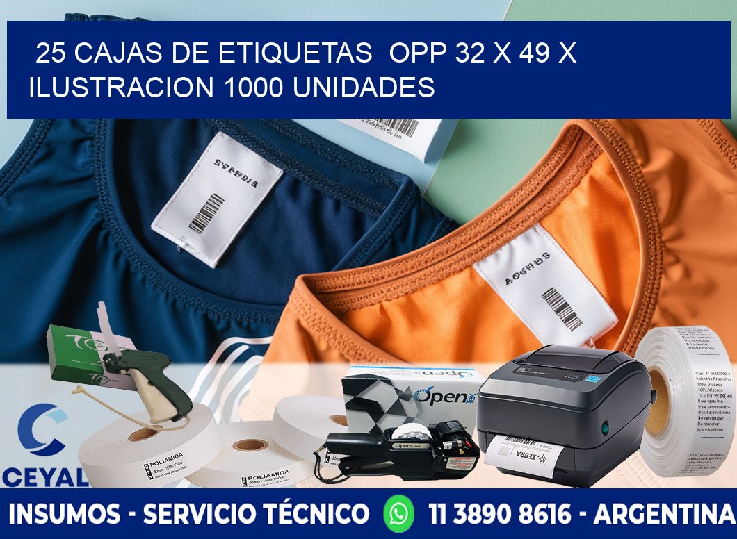 25 CAJAS DE ETIQUETAS  OPP 32 x 49 X ILUSTRACION 1000 UNIDADES