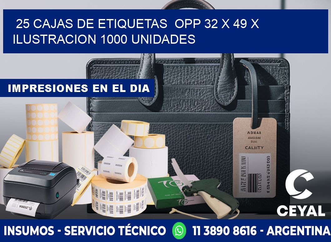 25 CAJAS DE ETIQUETAS  OPP 32 x 49 X ILUSTRACION 1000 UNIDADES