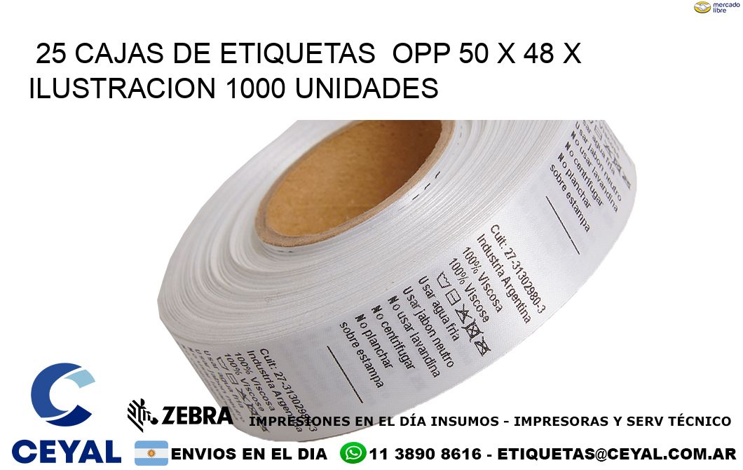 25 CAJAS DE ETIQUETAS  OPP 50 x 48 X ILUSTRACION 1000 UNIDADES