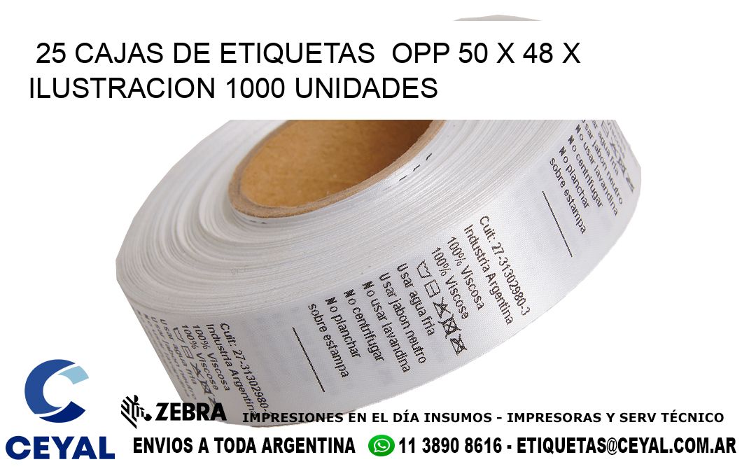 25 CAJAS DE ETIQUETAS  OPP 50 x 48 X ILUSTRACION 1000 UNIDADES