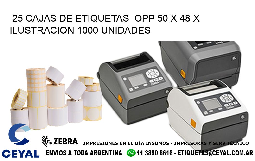 25 CAJAS DE ETIQUETAS  OPP 50 x 48 X ILUSTRACION 1000 UNIDADES