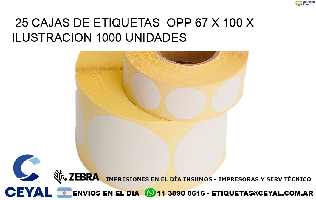 25 CAJAS DE ETIQUETAS  OPP 67 x 100 X ILUSTRACION 1000 UNIDADES