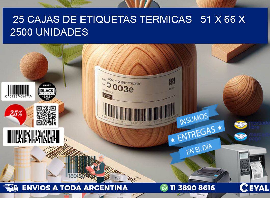 25 CAJAS DE ETIQUETAS TERMICAS   51 x 66 X 2500 UNIDADES