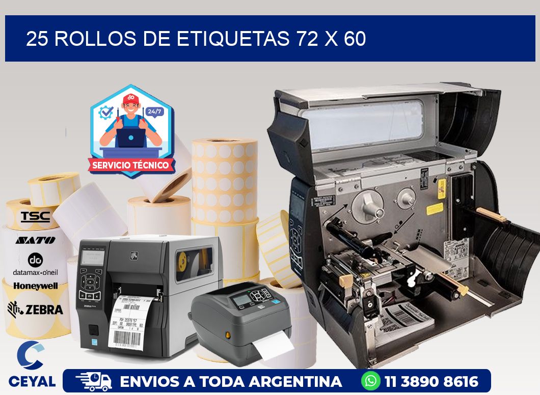 25 ROLLOS DE ETIQUETAS 72 x 60