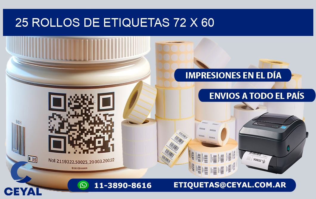 25 ROLLOS DE ETIQUETAS 72 x 60