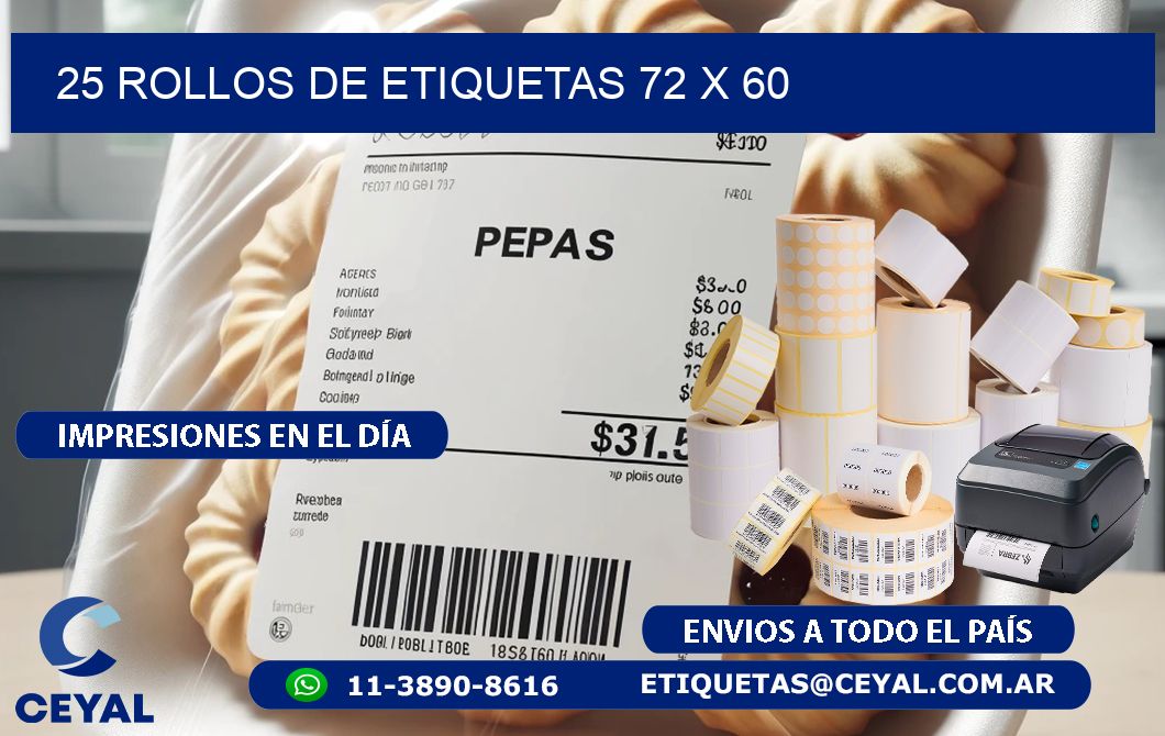25 ROLLOS DE ETIQUETAS 72 x 60