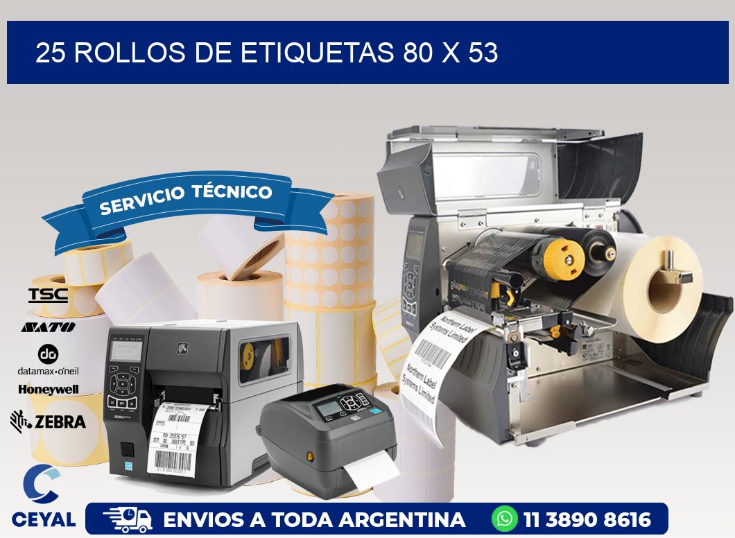 25 ROLLOS DE ETIQUETAS 80 x 53