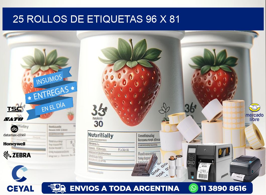 25 ROLLOS DE ETIQUETAS 96 x 81