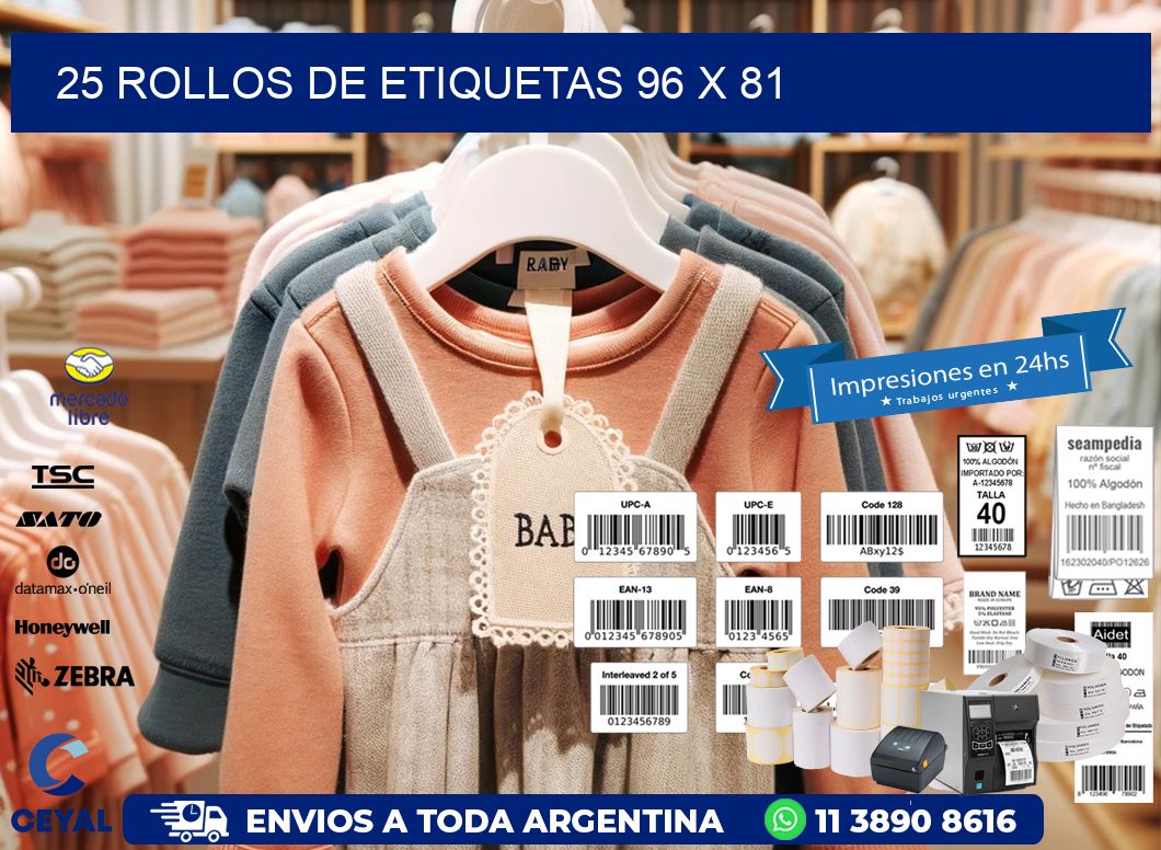 25 ROLLOS DE ETIQUETAS 96 x 81
