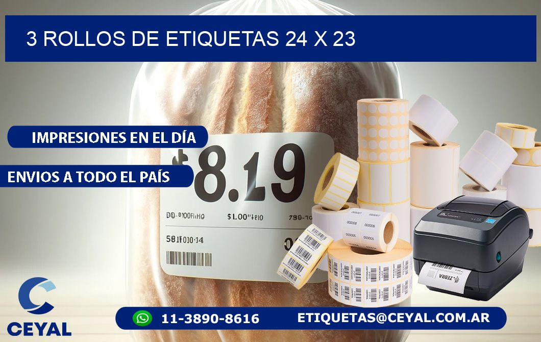 3 ROLLOS DE ETIQUETAS 24 x 23
