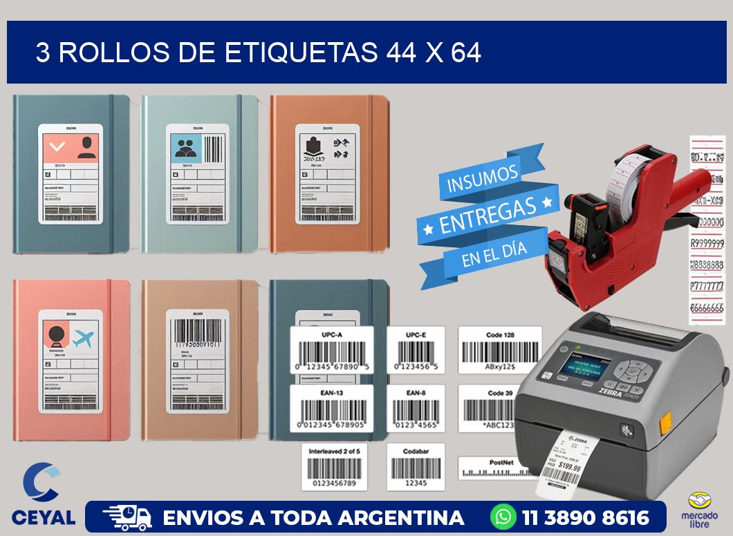 3 ROLLOS DE ETIQUETAS 44 x 64