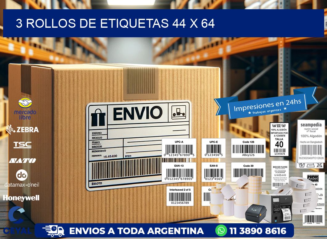 3 ROLLOS DE ETIQUETAS 44 x 64
