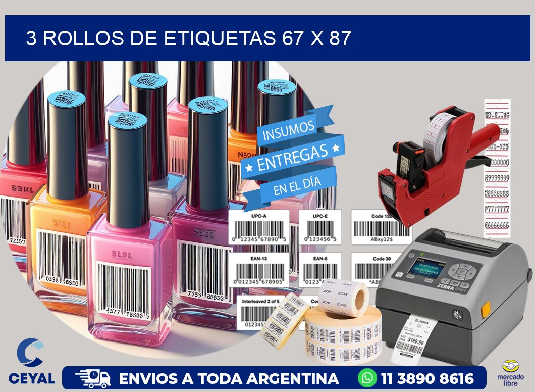 3 ROLLOS DE ETIQUETAS 67 x 87
