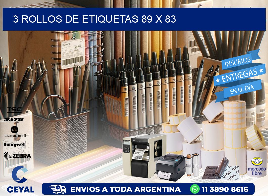 3 ROLLOS DE ETIQUETAS 89 x 83