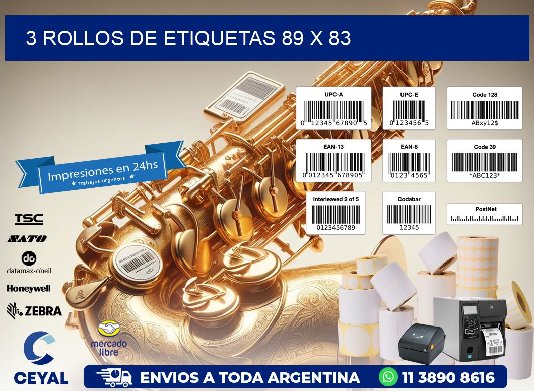 3 ROLLOS DE ETIQUETAS 89 x 83
