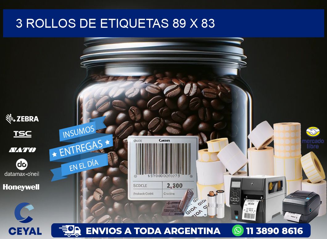 3 ROLLOS DE ETIQUETAS 89 x 83
