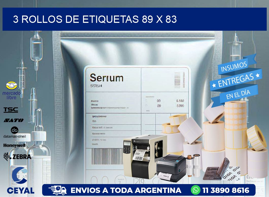 3 ROLLOS DE ETIQUETAS 89 x 83