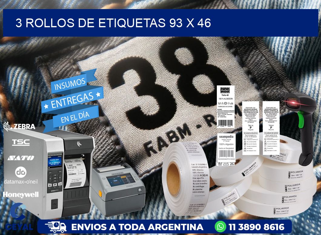 3 ROLLOS DE ETIQUETAS 93 x 46