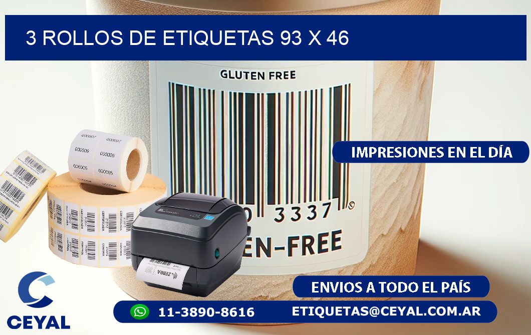 3 ROLLOS DE ETIQUETAS 93 x 46
