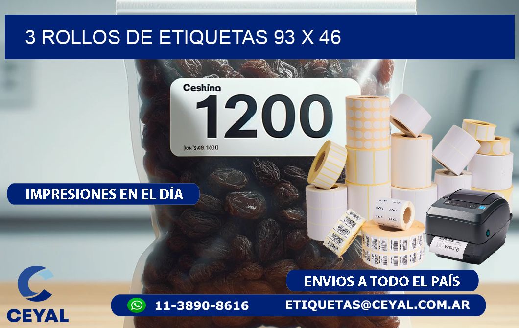 3 ROLLOS DE ETIQUETAS 93 x 46