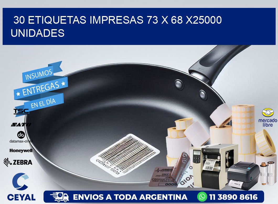 30 ETIQUETAS IMPRESAS 73 x 68 X25000 UNIDADES