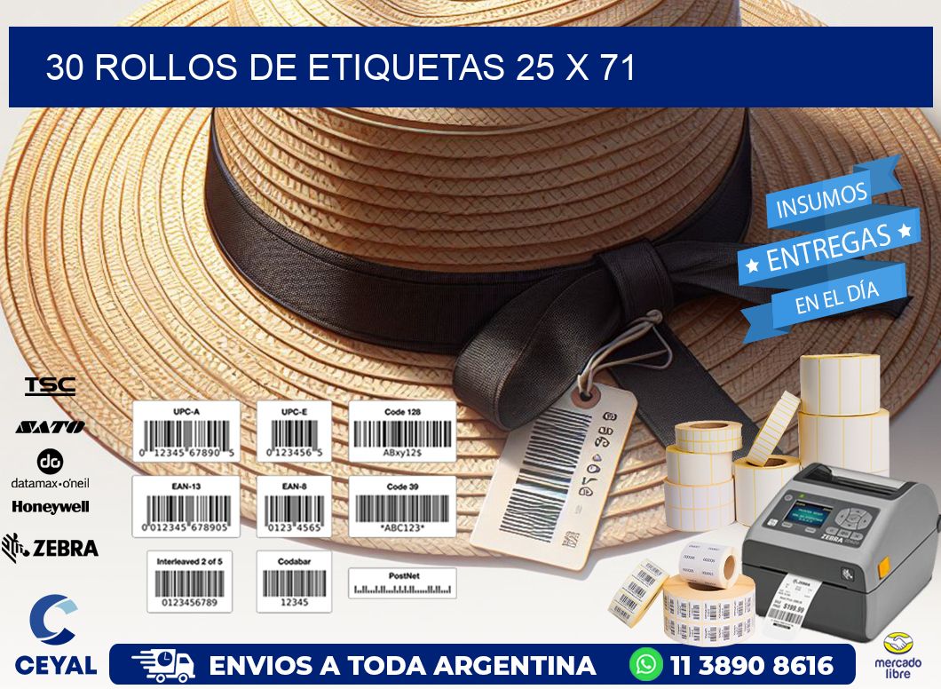30 ROLLOS DE ETIQUETAS 25 x 71