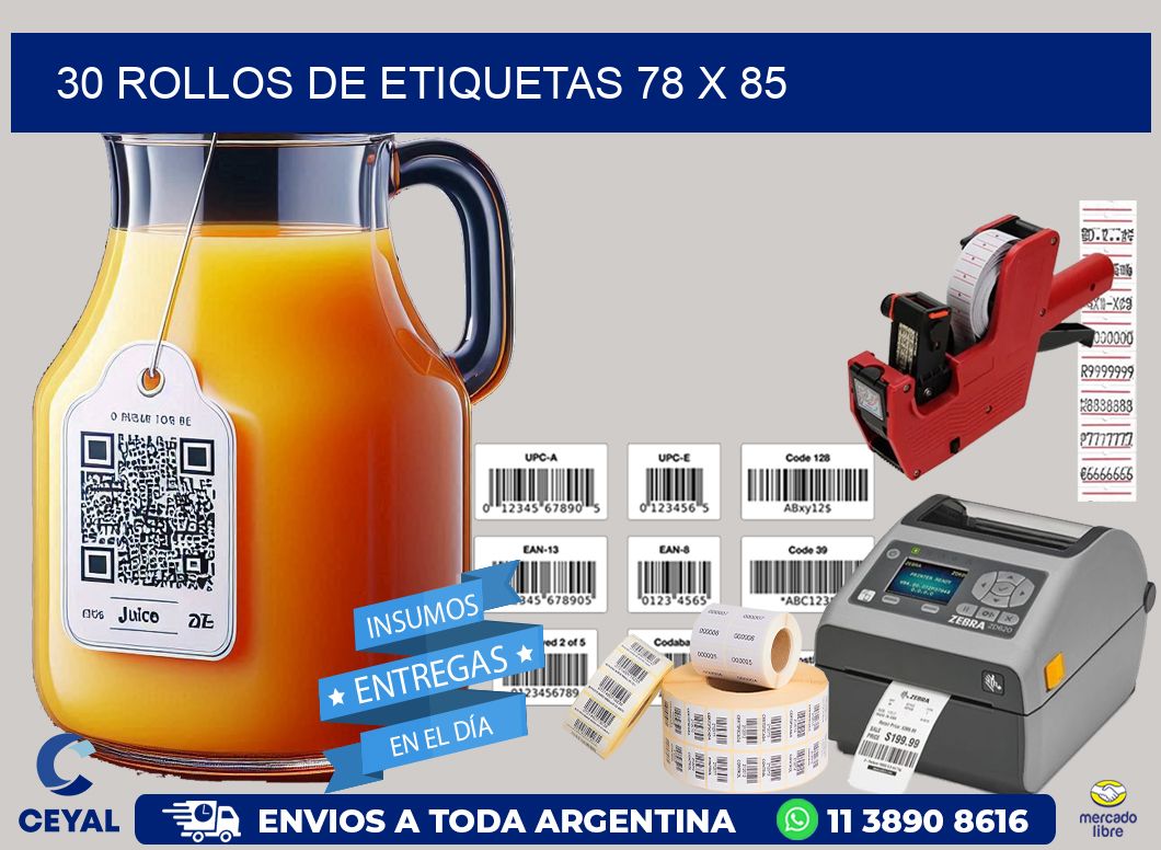 30 ROLLOS DE ETIQUETAS 78 x 85