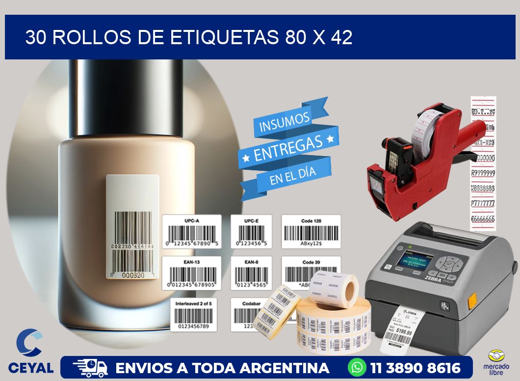 30 ROLLOS DE ETIQUETAS 80 x 42