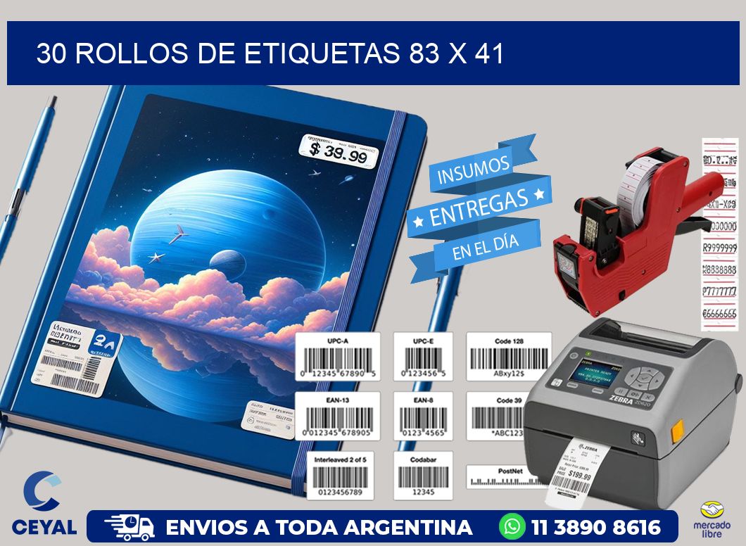 30 ROLLOS DE ETIQUETAS 83 x 41