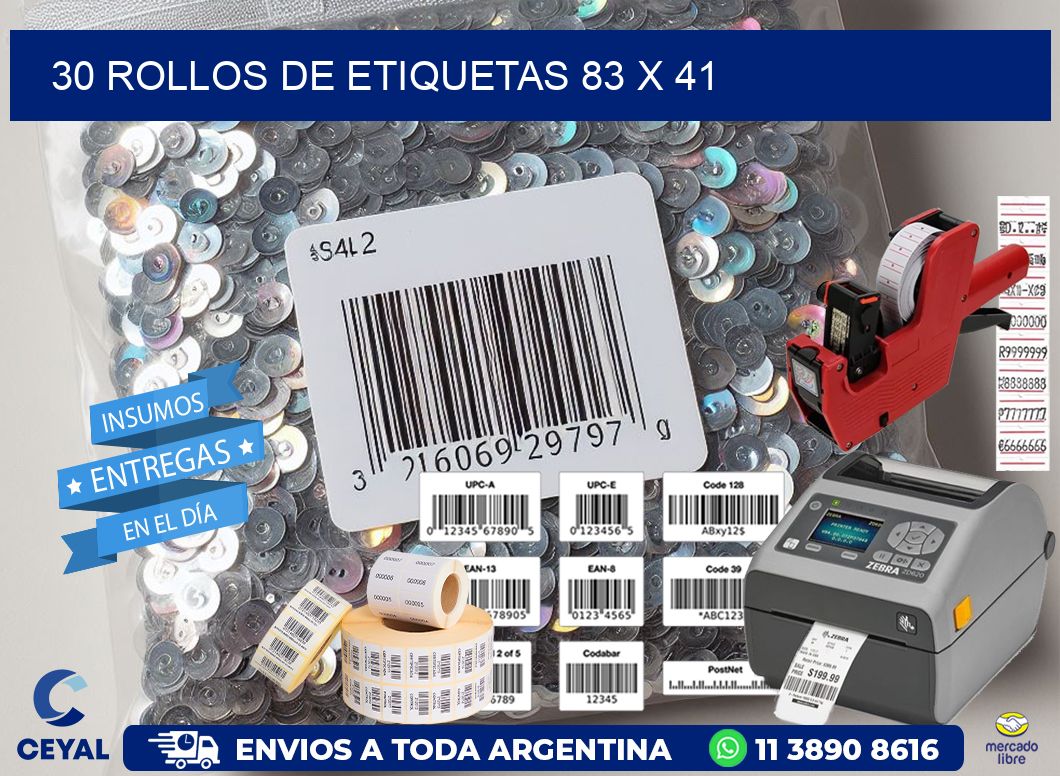 30 ROLLOS DE ETIQUETAS 83 x 41