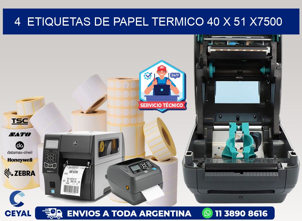 4  ETIQUETAS DE PAPEL TERMICO 40 x 51 X7500