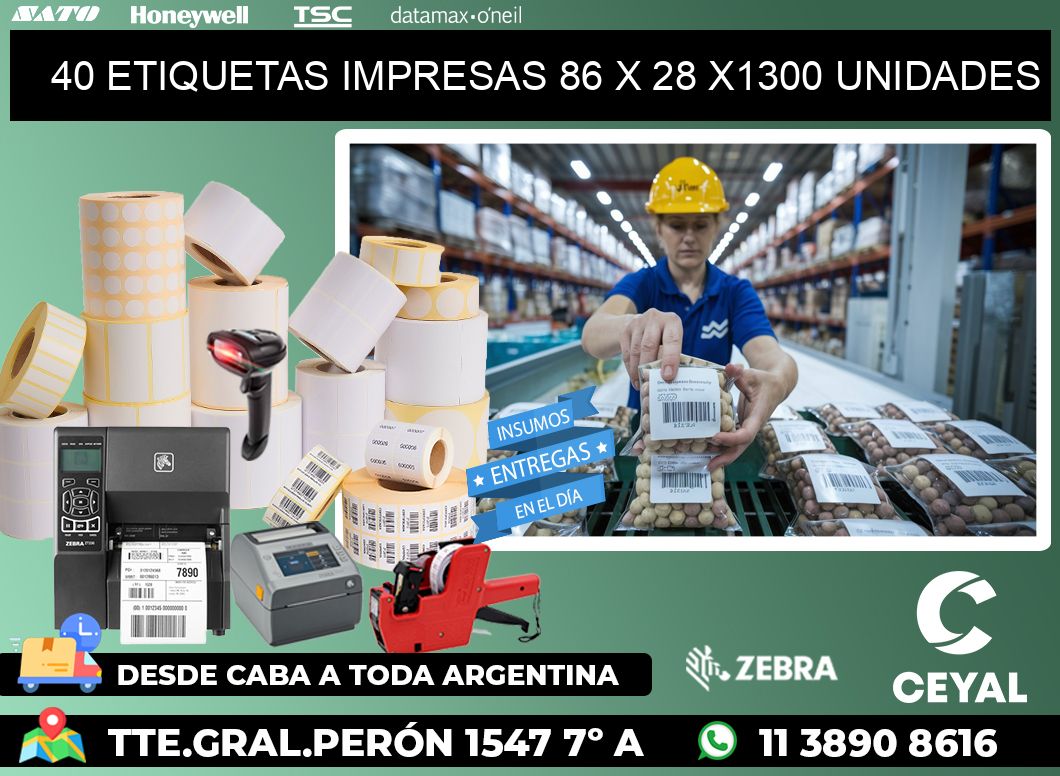 40 ETIQUETAS IMPRESAS 86 x 28 X1300 UNIDADES