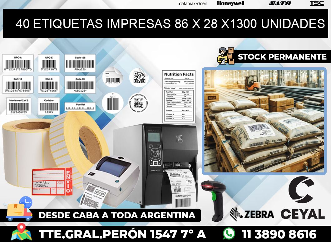 40 ETIQUETAS IMPRESAS 86 x 28 X1300 UNIDADES