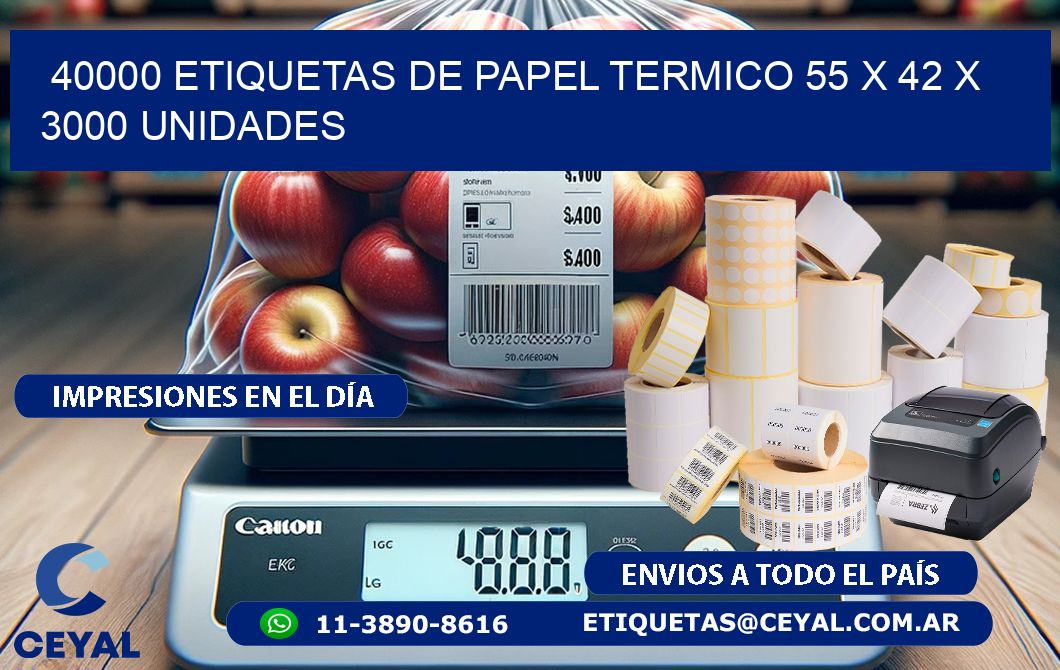 40000 ETIQUETAS DE PAPEL TERMICO 55 x 42 X 3000 UNIDADES