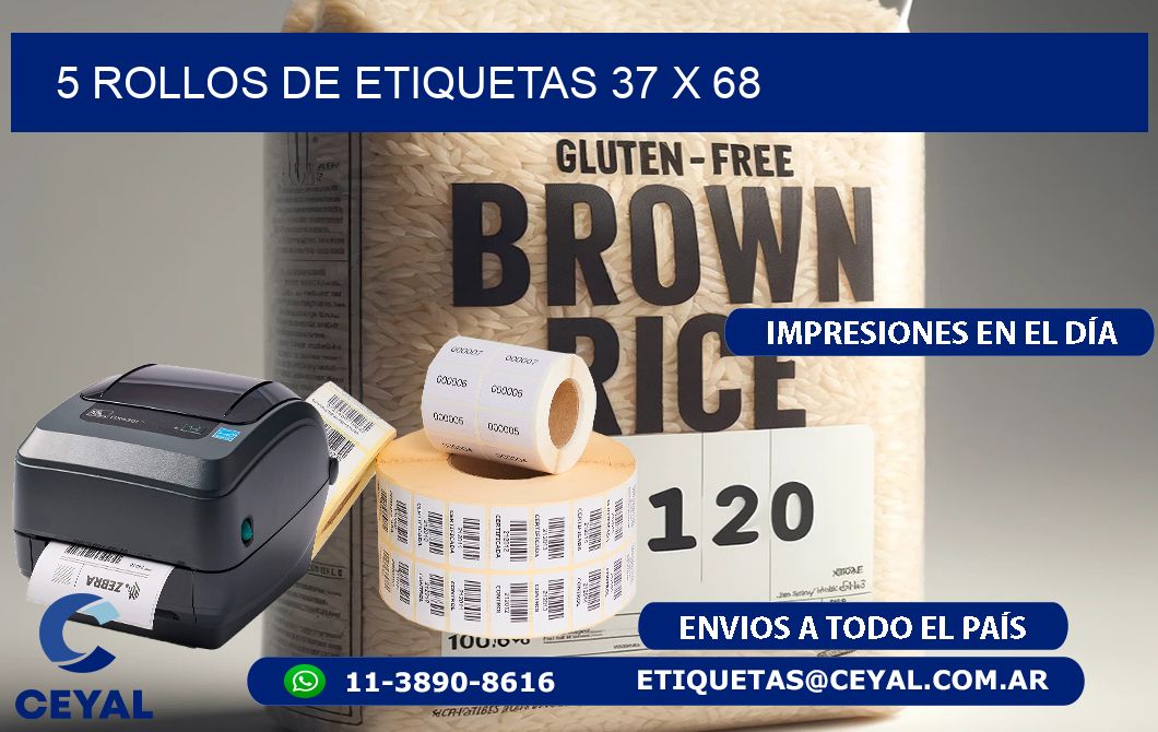 5 ROLLOS DE ETIQUETAS 37 x 68