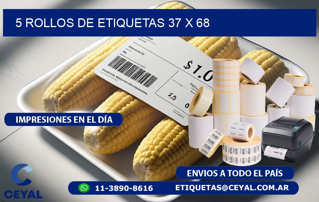 5 ROLLOS DE ETIQUETAS 37 x 68