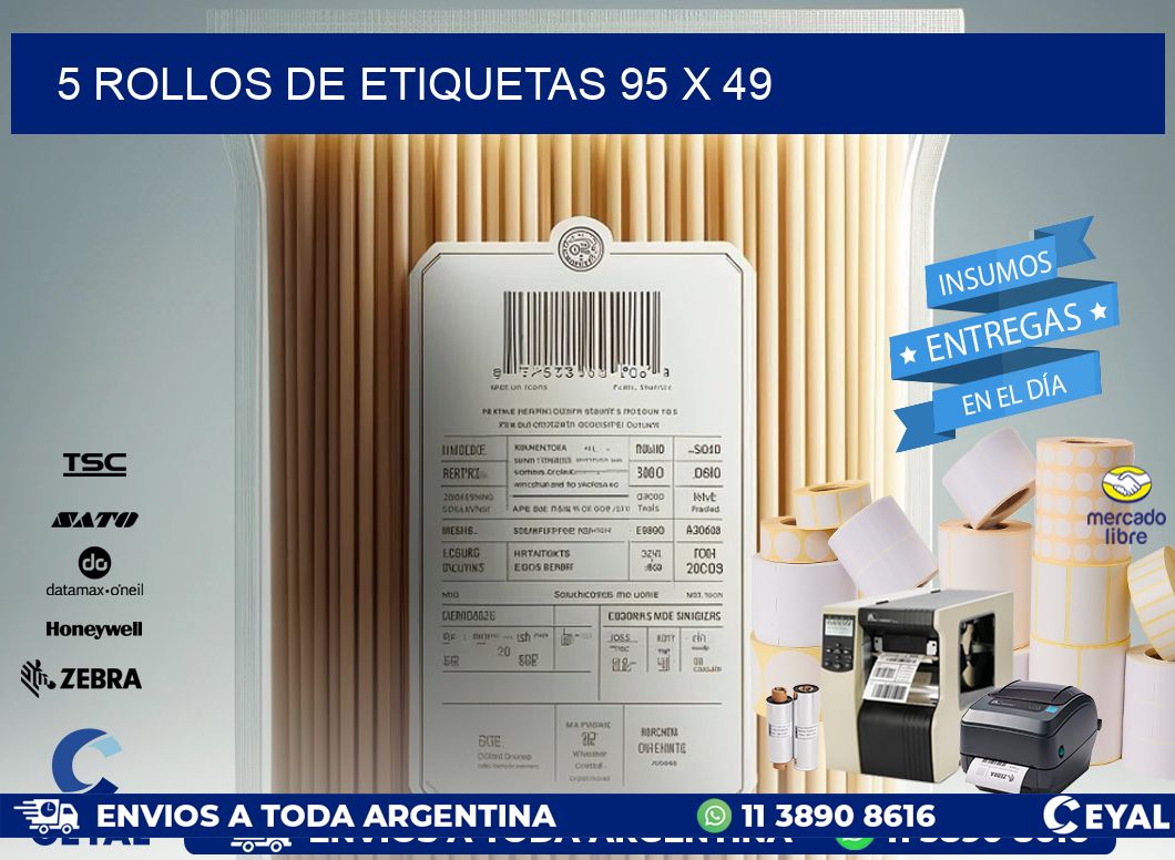 5 ROLLOS DE ETIQUETAS 95 x 49