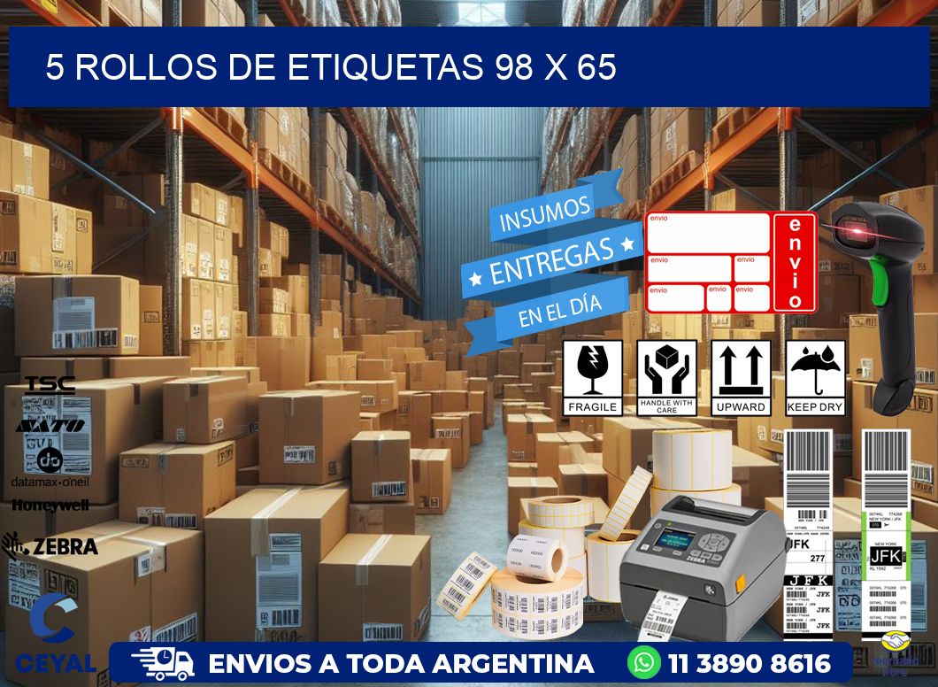 5 ROLLOS DE ETIQUETAS 98 x 65