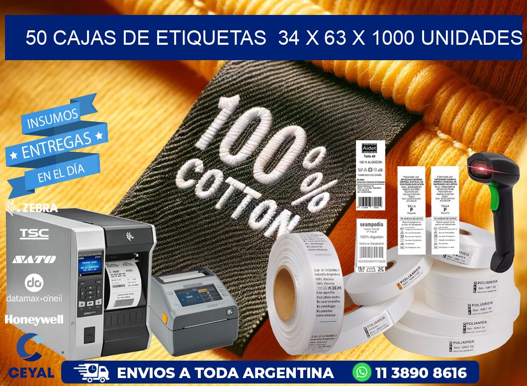 50 CAJAS DE ETIQUETAS  34 x 63 X 1000 UNIDADES