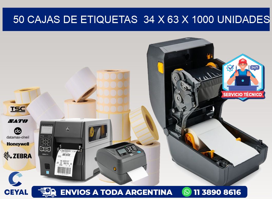 50 CAJAS DE ETIQUETAS  34 x 63 X 1000 UNIDADES