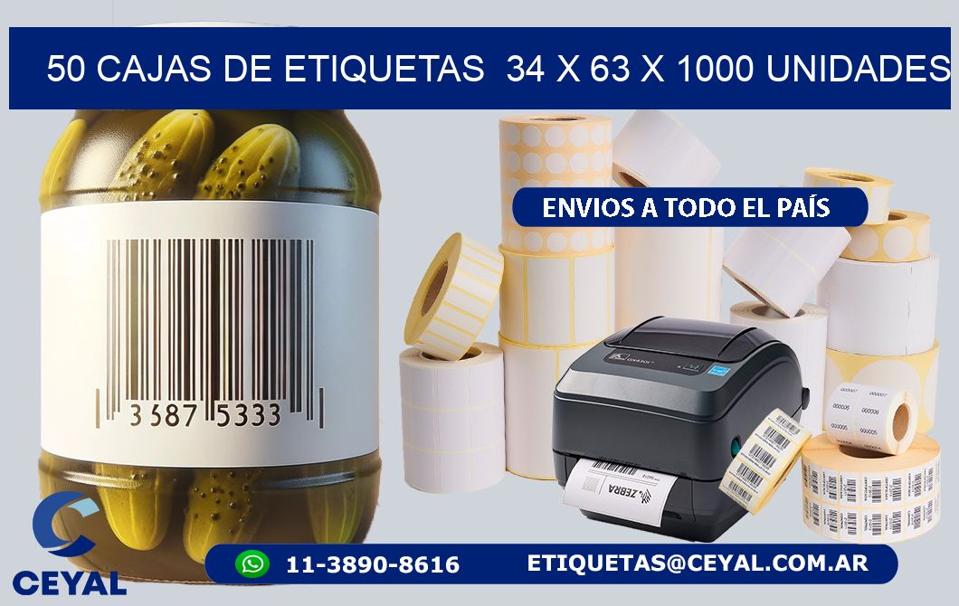 50 CAJAS DE ETIQUETAS  34 x 63 X 1000 UNIDADES